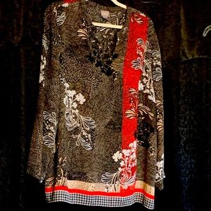 Chico Blouse, Size 3, Black W/Red and White